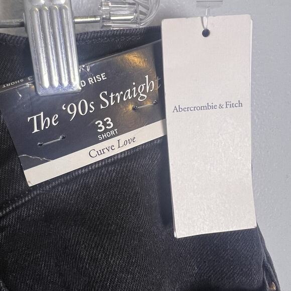 NWT A & F 90s Straight Leg Mid Rise Curve Love Jeans Denim Black Sz 33 Short - Picture 7 of 12